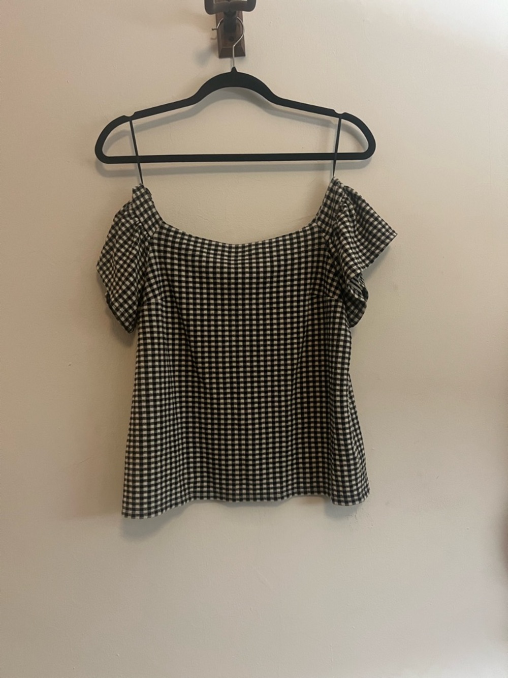 Express Black and White Gingham Off-Shoulder Top